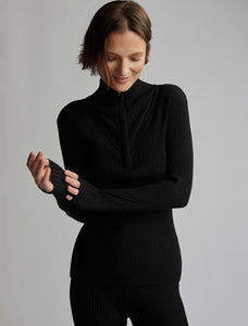 Varley Black Demi Zip Sweater