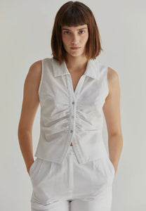 Linen Rae Ruched Blouse in White