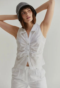Linen Rae Ruched Blouse in White