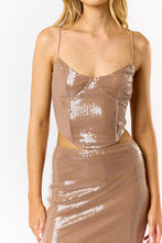 Load image into Gallery viewer, LACE UP SEQUIN CORSET TOP W/ MAXI SKIRT
