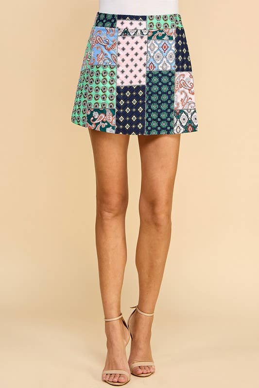 Abstract Print Side Zipper Skort