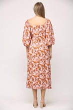 Load image into Gallery viewer, PRINT LINEN BLEND CUT OUT DETAIL PUFF SLV MIDI DRESS FD1250
