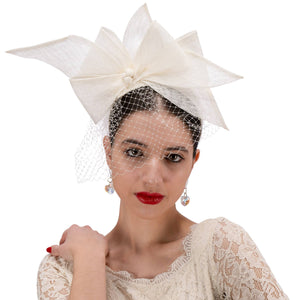 5936H Large Sinamay Bow And French Veil Fascinator On 3.5Cm