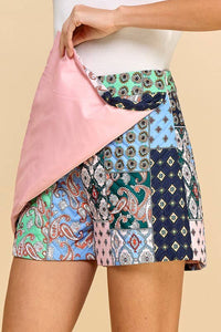 Abstract Print Side Zipper Skort