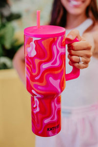 Hot Pink Retro Swirl Valentine's Day Stainless Steel Tumbler