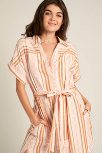 Striped Button Down Midi Shirt Dress