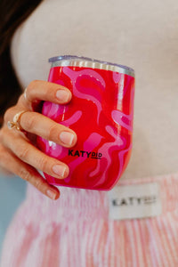 Hot Pink Retro Swirl Stemless Wine Tumbler