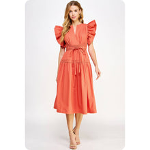 Load image into Gallery viewer, Flutter Sleeve Poplin Midi Dress
