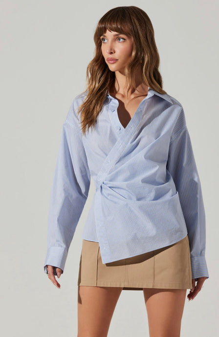 Blue and White Wrap Front Blouse - Kirk and VessASTR THE LABEL