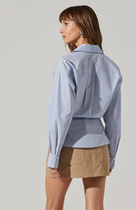 Blue and White Wrap Front Blouse - Kirk and VessASTR THE LABEL