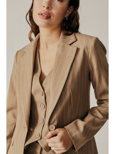 Camel Pinstripe Blazer - Kirk and VessDeluc