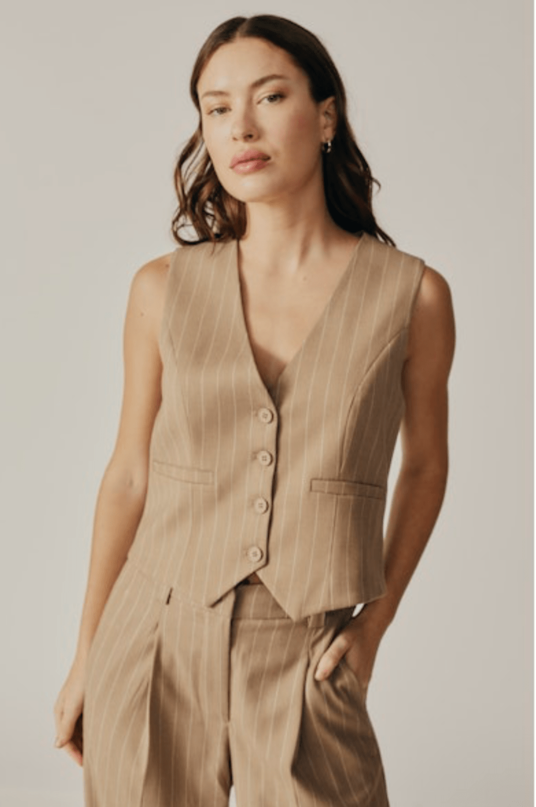 Camel Pinstripe Vest - Kirk and VessDeluc