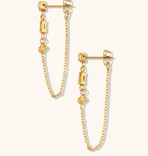 Load image into Gallery viewer, Chain Earring - 3 CZ station Chain Stainless Steel 14K Gold - Kirk and VessHoopLa Style
