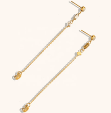 Load image into Gallery viewer, Chain Earring - 3 CZ station Chain Stainless Steel 14K Gold - Kirk and VessHoopLa Style
