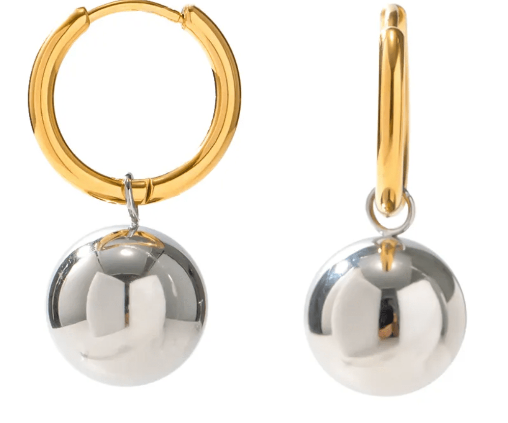 Charm - Ball and Hoop Two - Tone mixed metal Earring - Kirk and VessHoopLa Style