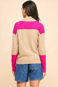 COLOR BLOCK MOCK NECK SWEATER - TAUPE PINK - Kirk and VessPINCH