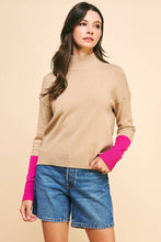 Load image into Gallery viewer, COLOR BLOCK MOCK NECK SWEATER - TAUPE PINK - Kirk and VessPINCH
