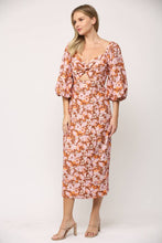Load image into Gallery viewer, PRINT LINEN BLEND CUT OUT DETAIL PUFF SLV MIDI DRESS FD1250
