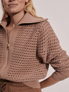 Eloise Full Zip Knit Sweater in Warm Taupe - Kirk and VessVarley
