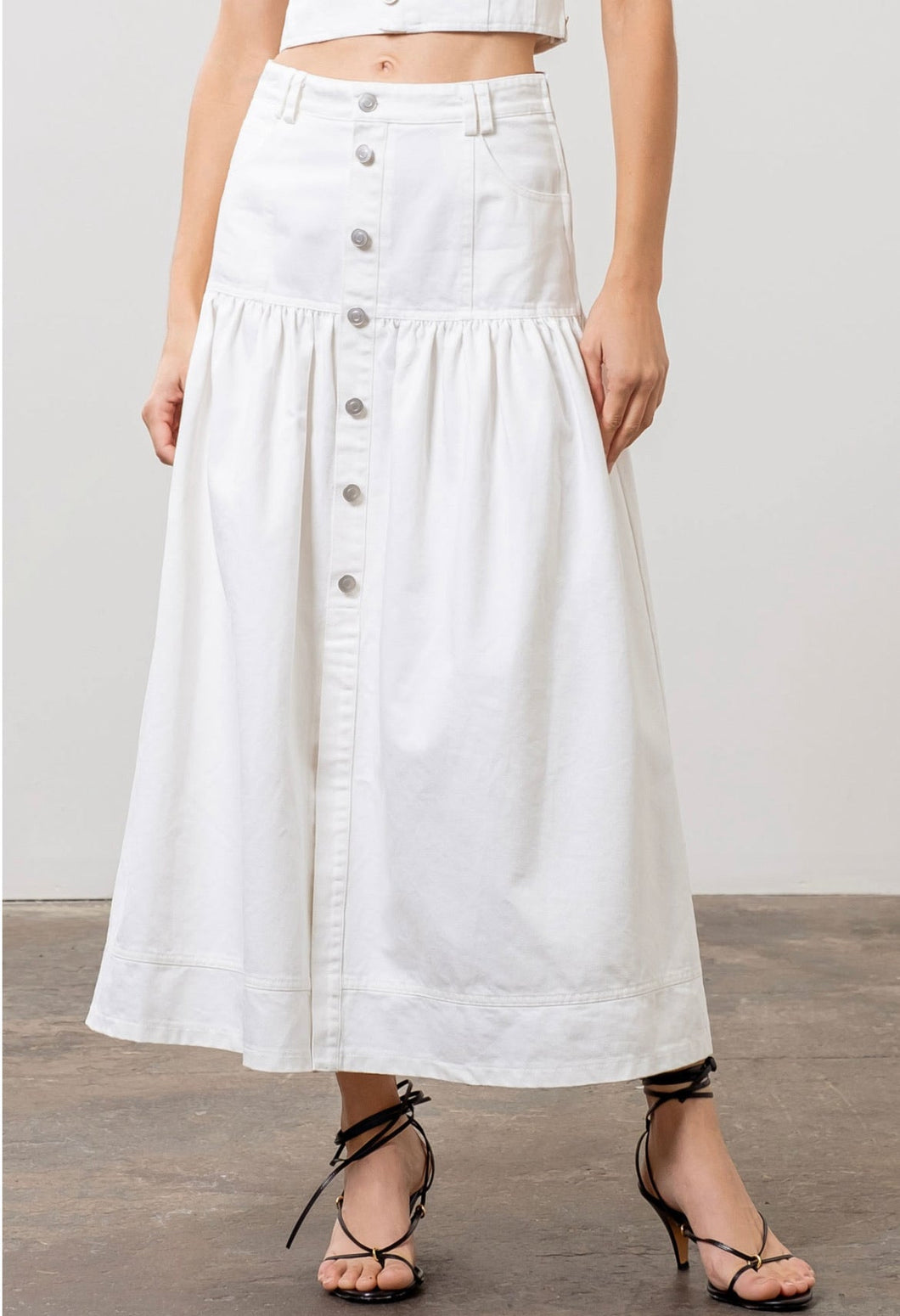 Flared Button Front Midi Skirt - Kirk and VessMoon River