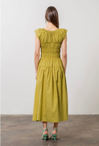 Moss Green Ruched Midi Dress