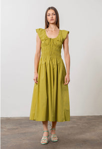 Moss Green Ruched Midi Dress