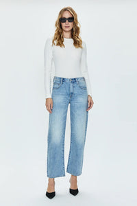 Lexi Mid Rise Bowed Straight Jeans in Bowie
