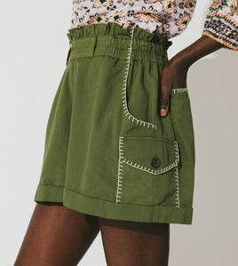 Olive Shorts with Stitch Detail