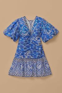 Blue Tile Short Sleeve Mini Dress