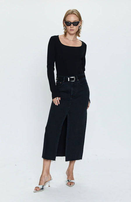 Black Denim Midi Skirt