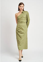 Load image into Gallery viewer, Light Olive One Shoulder Dress
