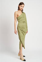 Load image into Gallery viewer, Light Olive One Shoulder Dress
