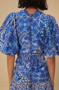 Blue Tile Short Sleeve Mini Dress