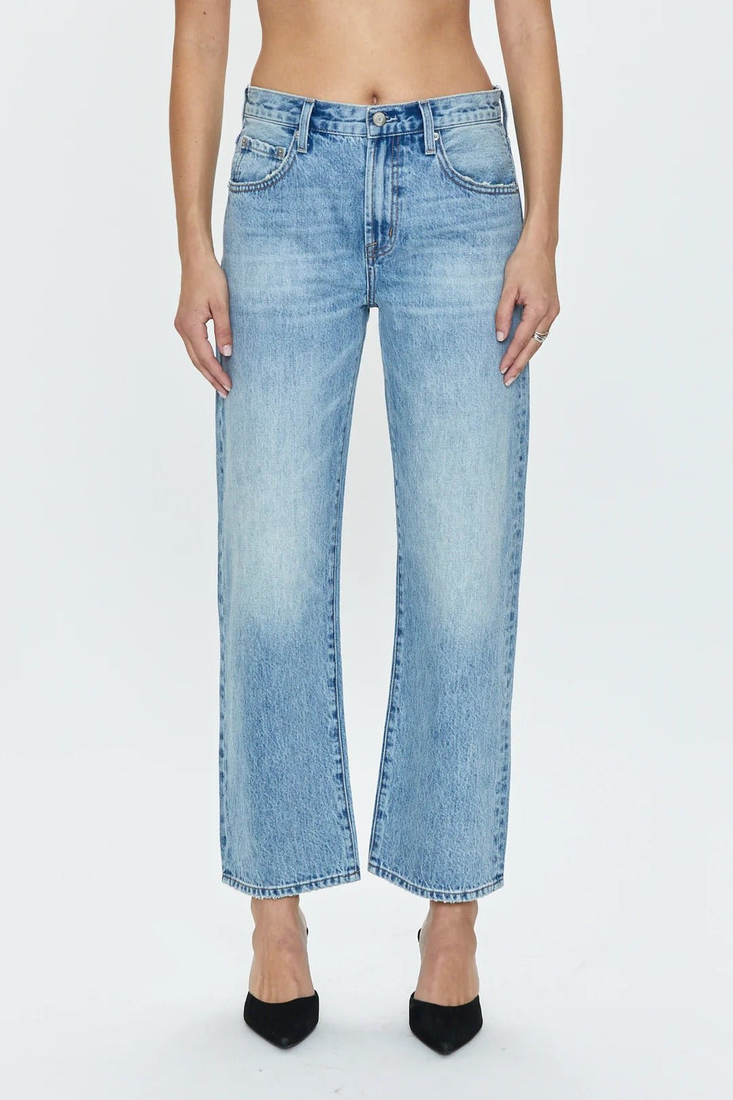 Lexi Mid Rise Bowed Straight Jeans in Bowie - Kirk and VessPistola