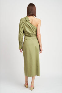 Light Olive One Shoulder Dress - Kirk and VessEn Saison