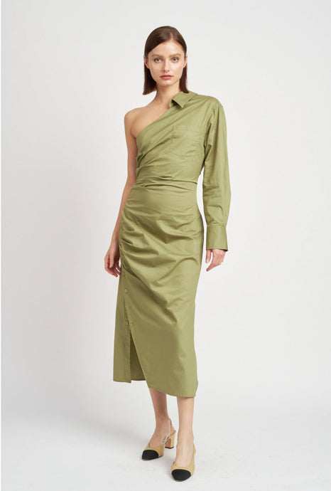 Light Olive One Shoulder Dress - Kirk and VessEn Saison