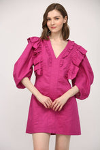 Load image into Gallery viewer, LINEN BLEND RUFFLE DETAIL V - NECK DRESS FD80006 - Kirk and VessFATE
