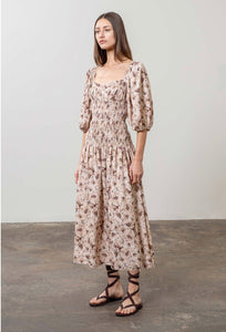 Neutral Flowers Midi Dress - Kirk and VessMoon River