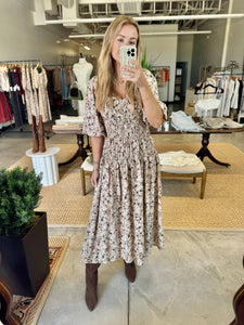 Neutral Flowers Midi Dress - Kirk and VessMoon River