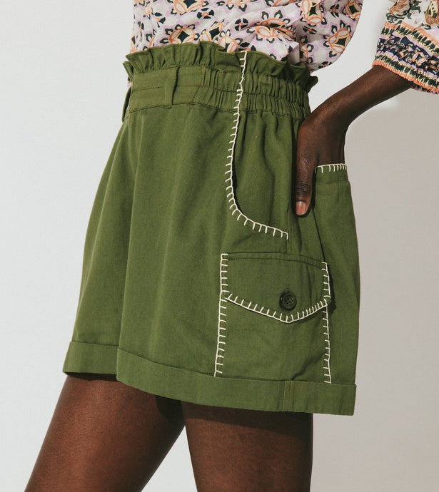 Olive Shorts with Stitch Detail - Kirk and VessCleobella