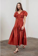 Load image into Gallery viewer, Rust Puff Sleeve Midi Dress - Kirk and VessMoon River
