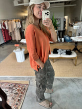 Load image into Gallery viewer, Soft Orange V Neck Sweater - Kirk and VessUnder $100
