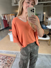 Load image into Gallery viewer, Soft Orange V Neck Sweater - Kirk and VessUnder $100
