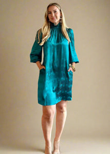 Sophie Turquoise Satin Dress - Kirk and VessFrnch