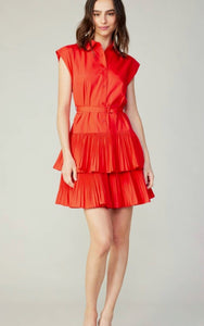 Tiered Pleated Mini Dress - RED - Kirk and VessUnder $100