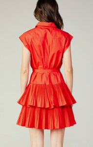 Tiered Pleated Mini Dress - RED - Kirk and VessUnder $100