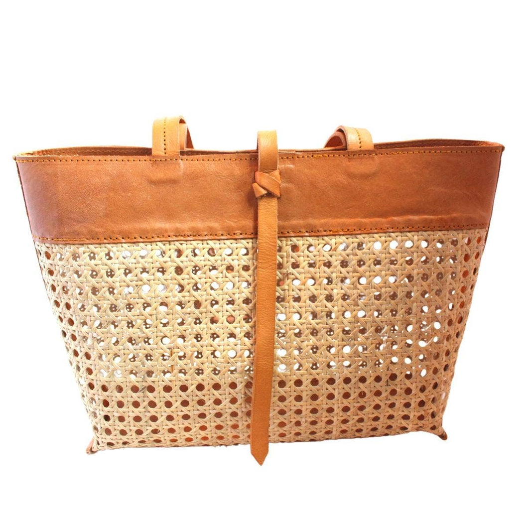 Madeline Cane and Leather Tote - Camel
