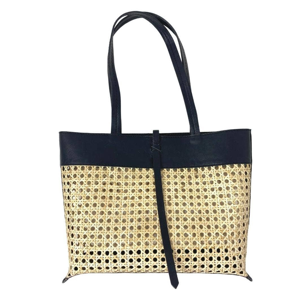 Madeline Cane and Leather Tote - Black
