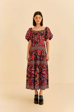Load image into Gallery viewer, Farm Rio Bright Flora Brown Short Sleeve Maxi Dress
