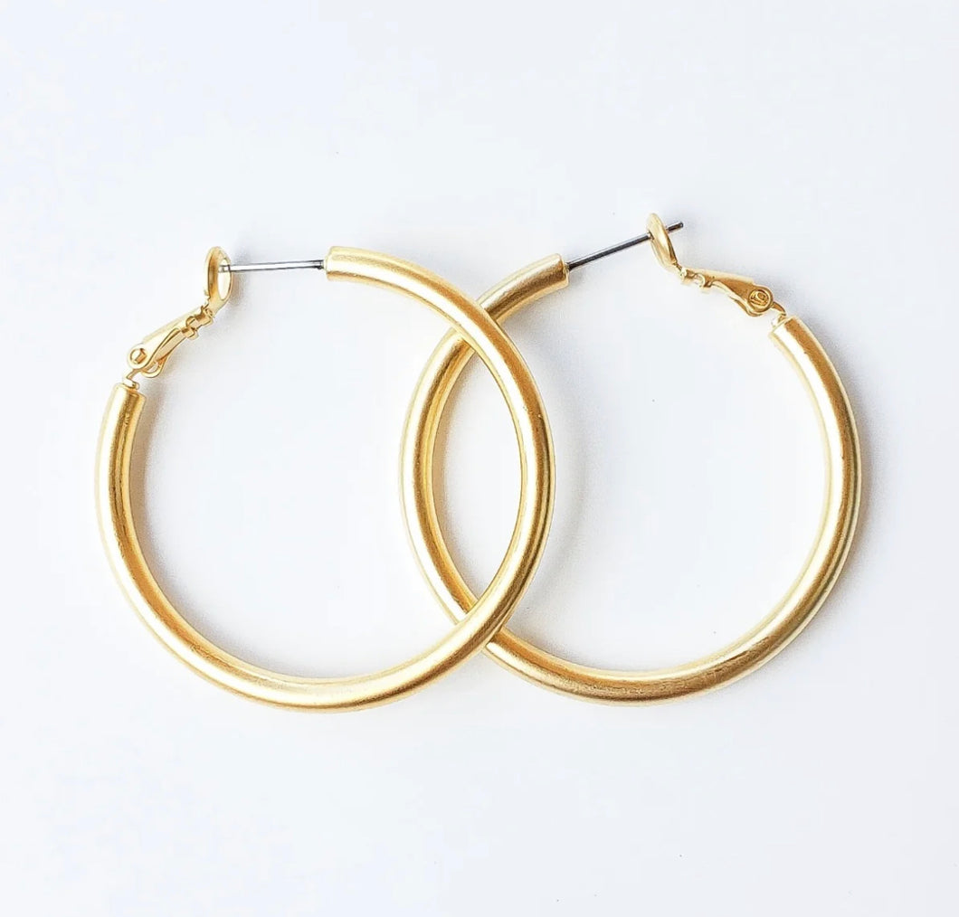 Matte Gold Medium Gold Hoop Earrings
